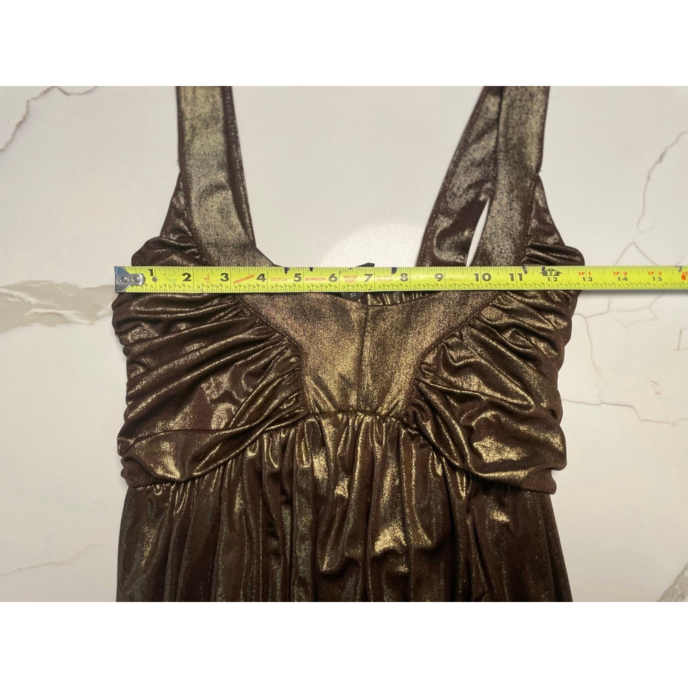 BEBE VTG Y2K Gold Metallic Babydoll Mini Bubble Dress XS Part Going Out Club - Picture 7 of 10